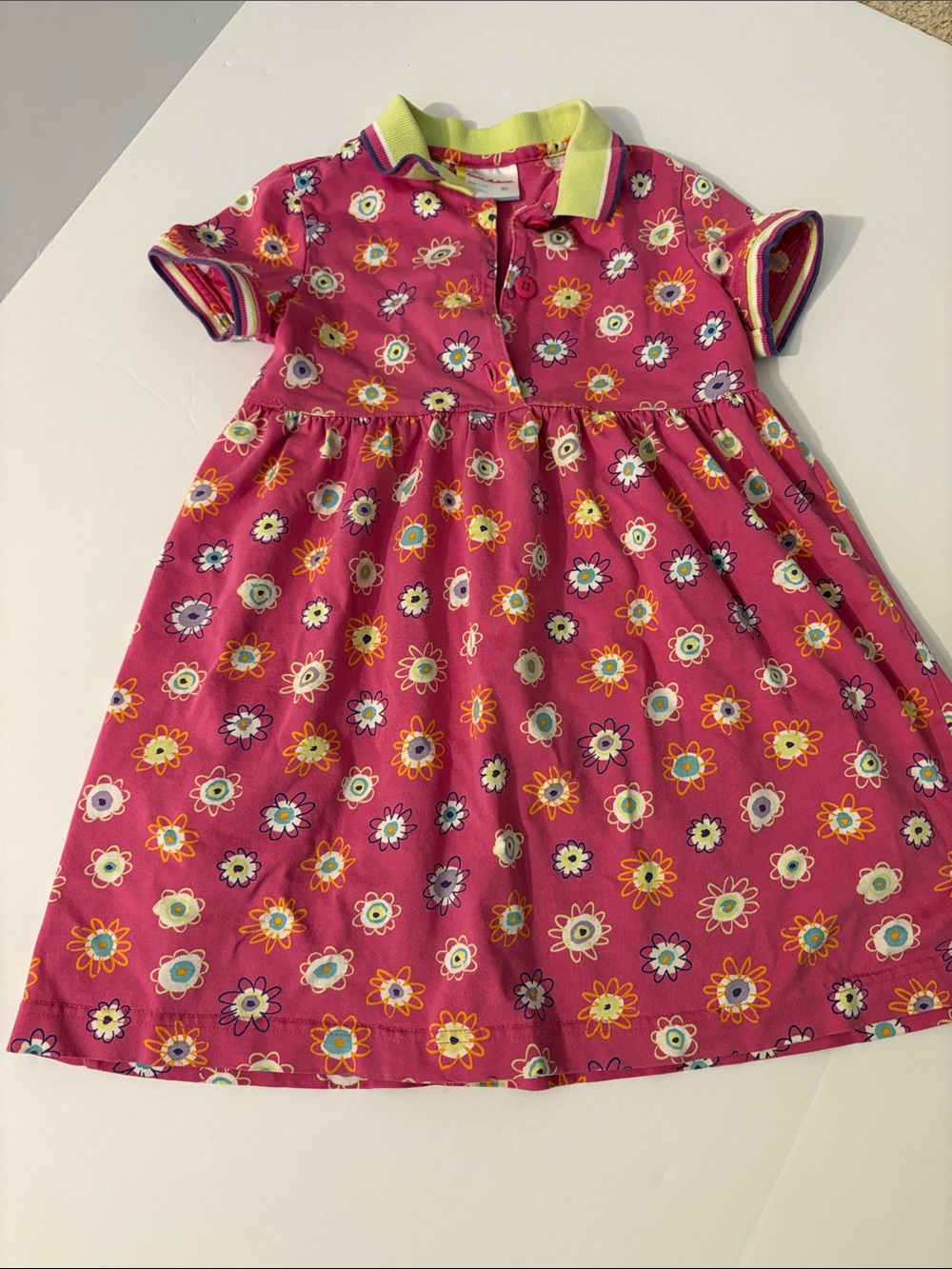 Hanna Andersson Pink Floral Polo Dress with Neon Trim